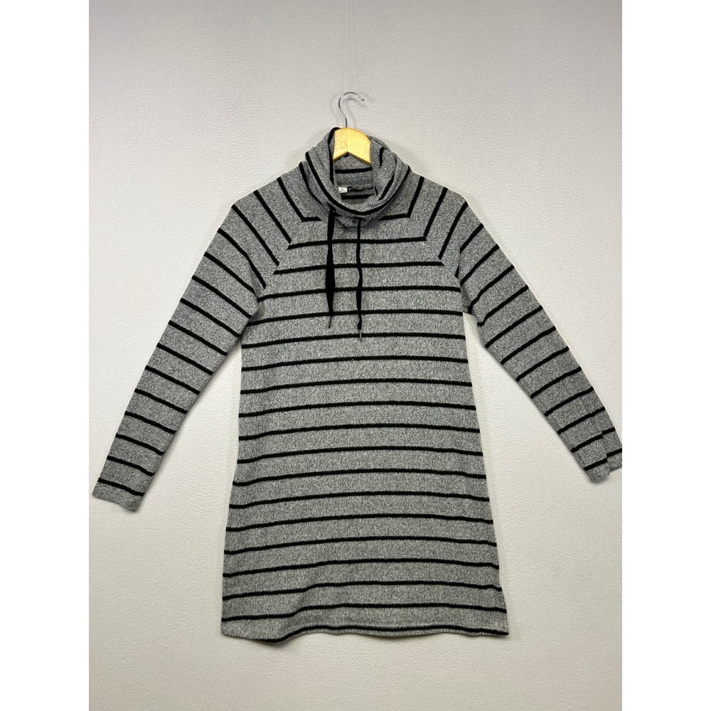 Casual Cozy Kensie Womens Small Gray Black Striped Cowl Neck Tunic Sweater